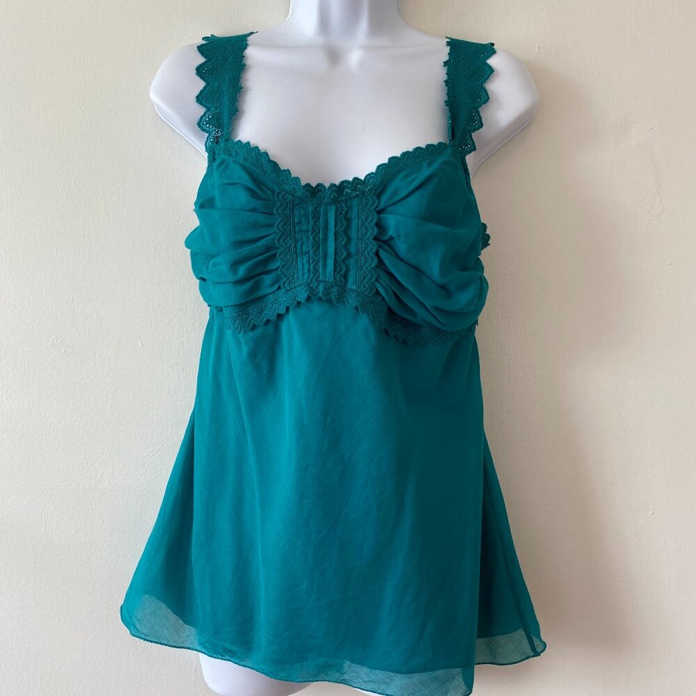 Max Studio Teal Green Tank Top Womens Medium Cotton Silk Lined